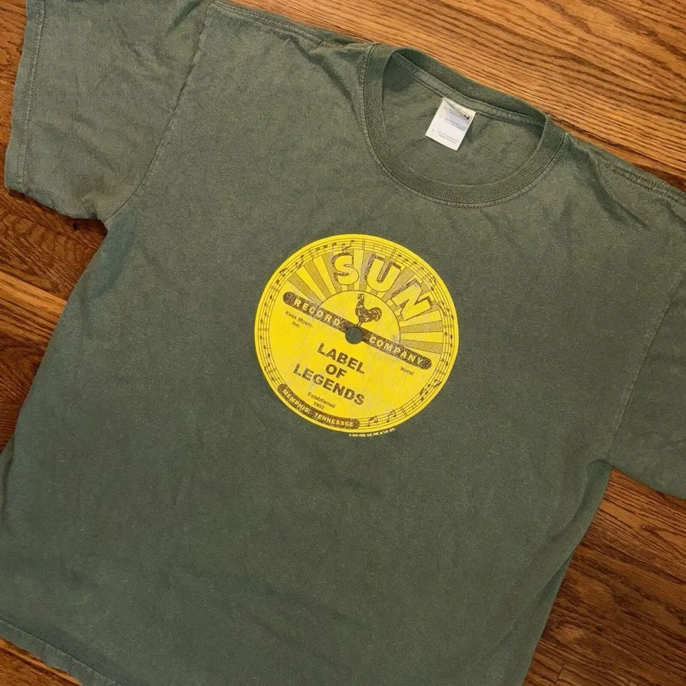 Sun Record Company T-Shirt Adult Large Green Memphis Tennessee Label Of Legends